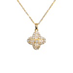 Colar Pingente Flor Brilhante Cravejado Banhado a Ouro 24k