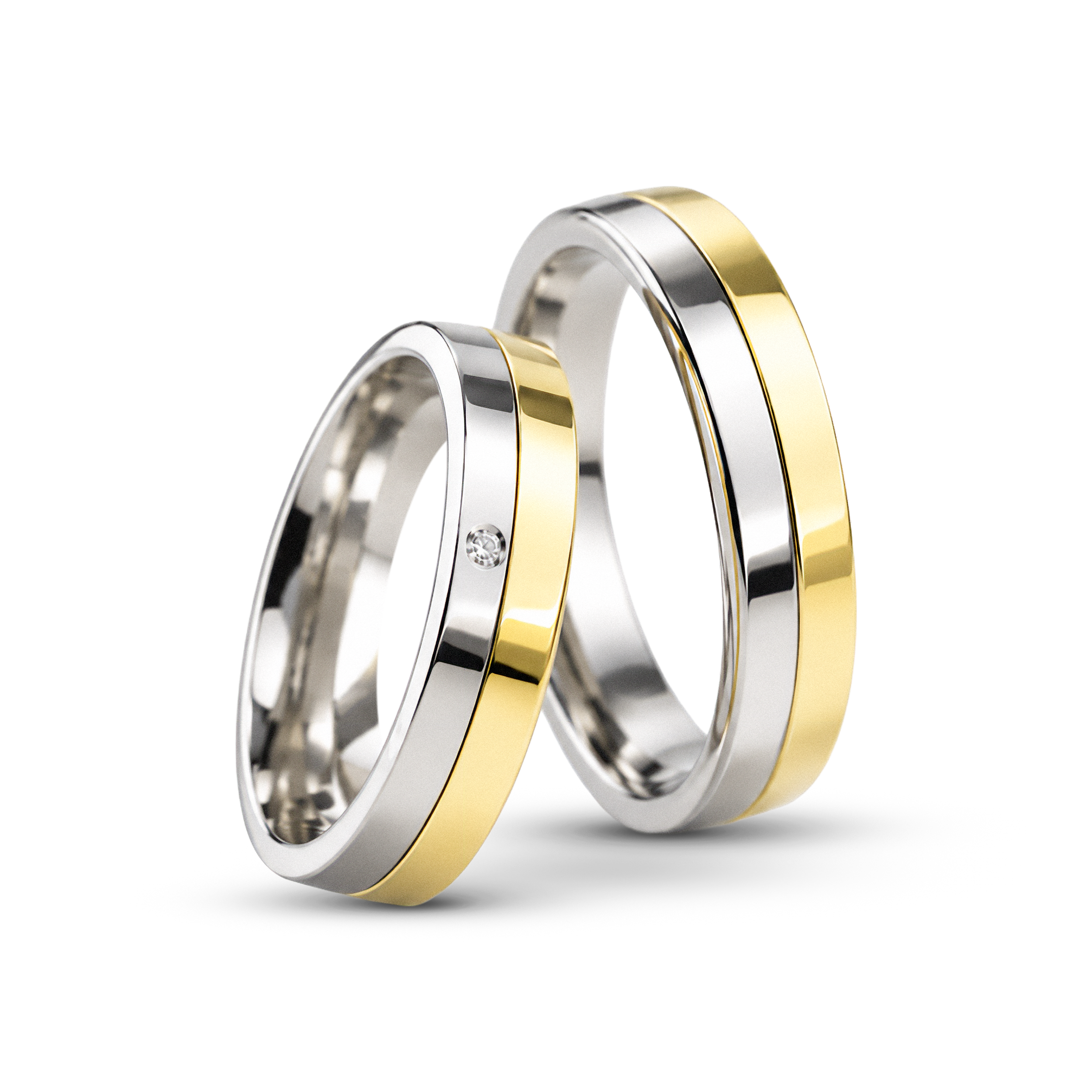 Par de Alianças de Moeda 18k Reta Bodas 4,5mm com Zircônia